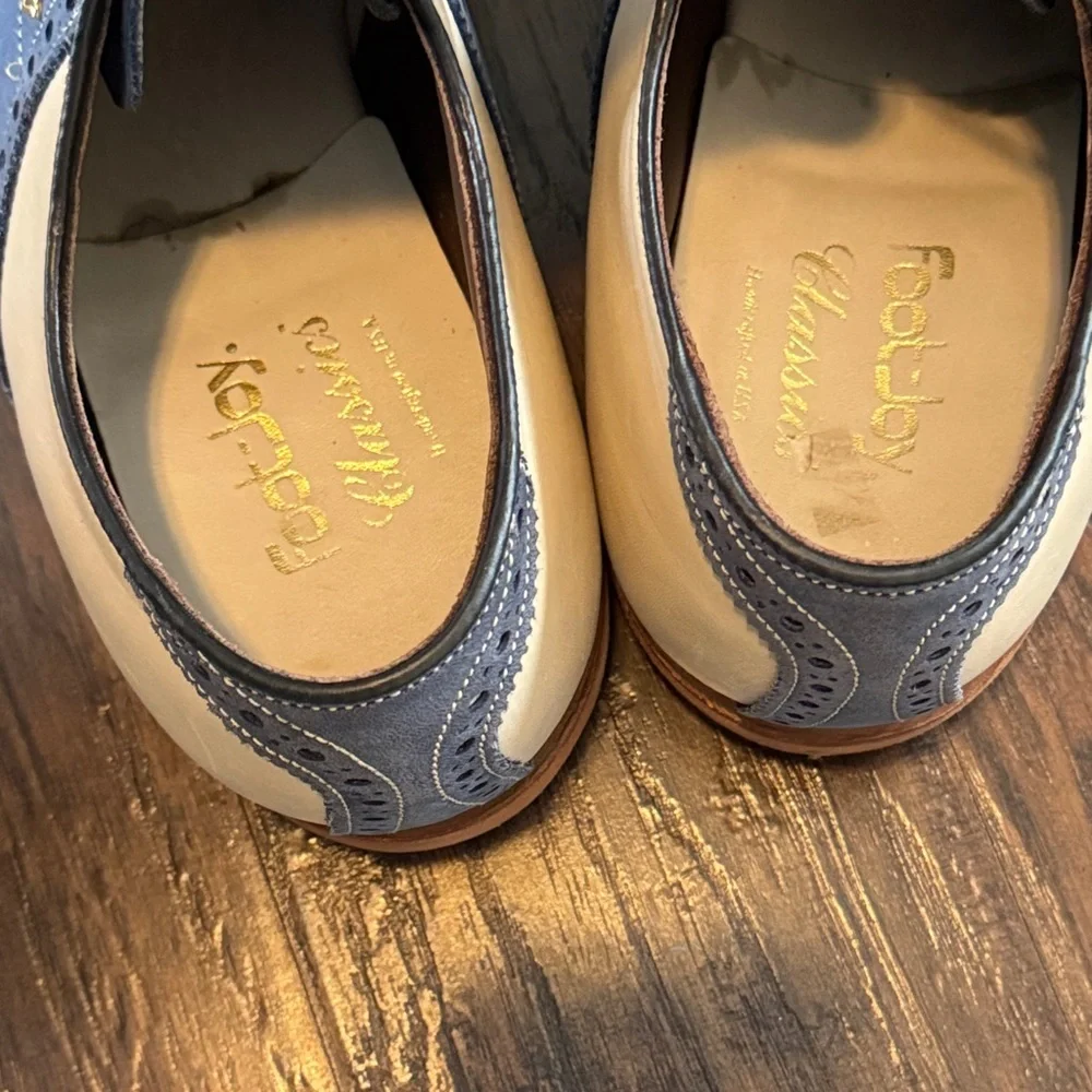 FootJoy Classics Two-Tone Saddle Oxfords in Cream and Blue Suede